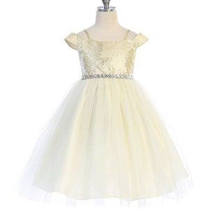 NWT Gold Rhinestone-accent Tulle off-shoulderDress